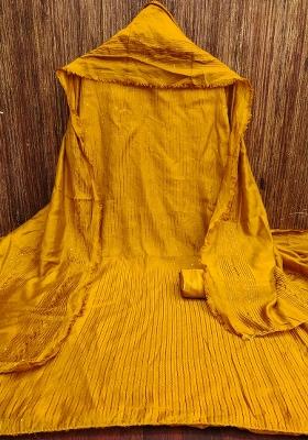 Mustard Embroidered Cotton Blend Dress Material