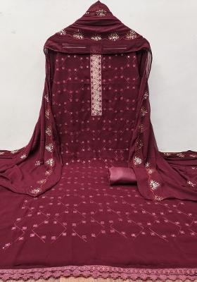 Maroon Embroidered Georgette Dress Material