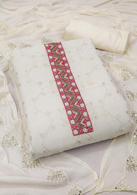 White Embroidered Georgette Dress Material