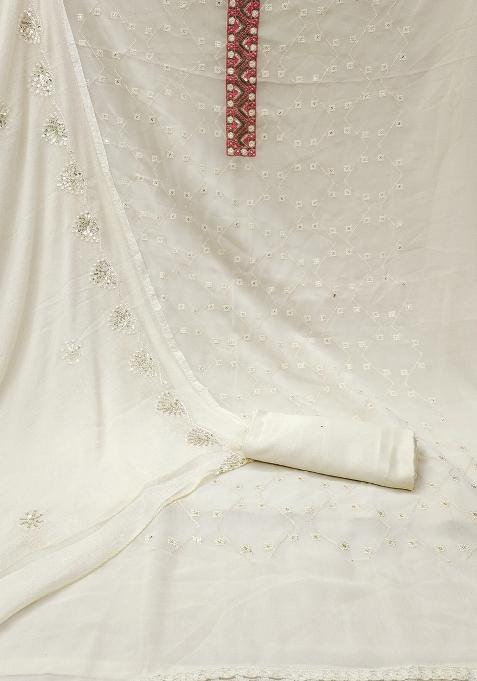 White Embroidered Georgette Dress Material