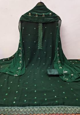 Green Embroidered Georgette Straight Kurta Set