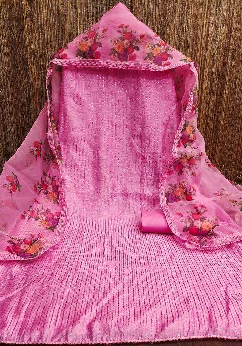Baby Pink Sequin Work Cotton Straight Kurta Set