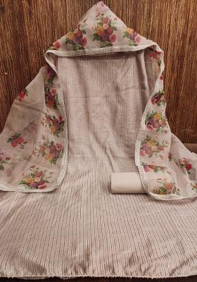 Grey Embroidered Cotton Blend Dress Material