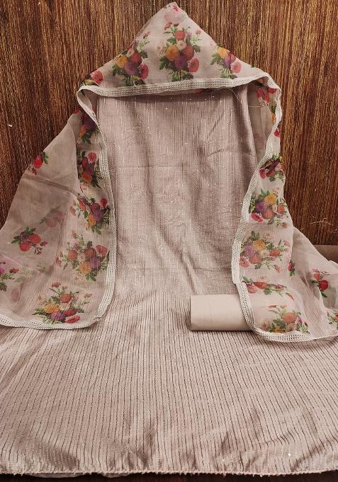 Grey Embroidered Cotton Blend Dress Material