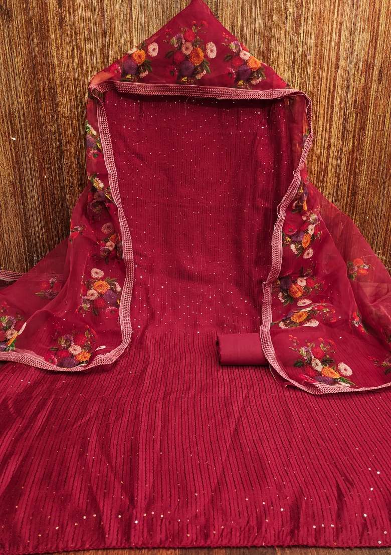 Maroon Embroidered Blended Straight Kurta Set - Indya