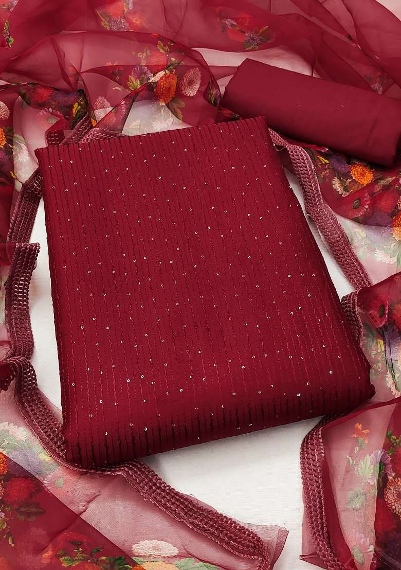 Maroon Embroidered Blended Straight Kurta Set - Indya