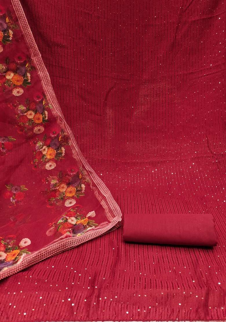 Maroon Embroidered Blended Straight Kurta Set - Indya