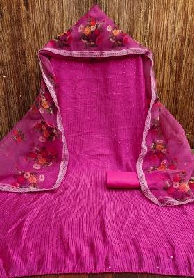 Pink Sequin Work Blended Straight Kurta Set