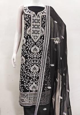 Black Embroidered Georgette Dress Material
