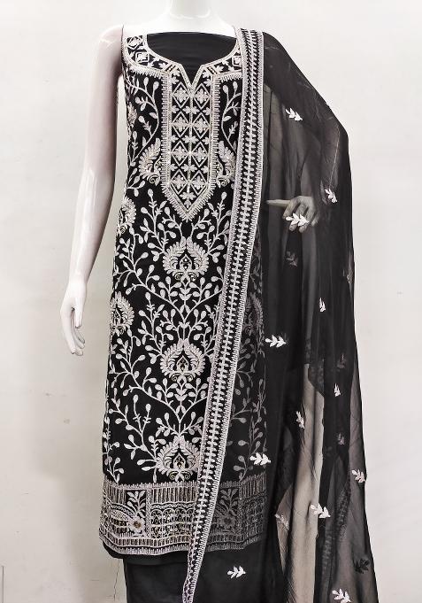 Black Embroidered Georgette Pakistani Suit Set