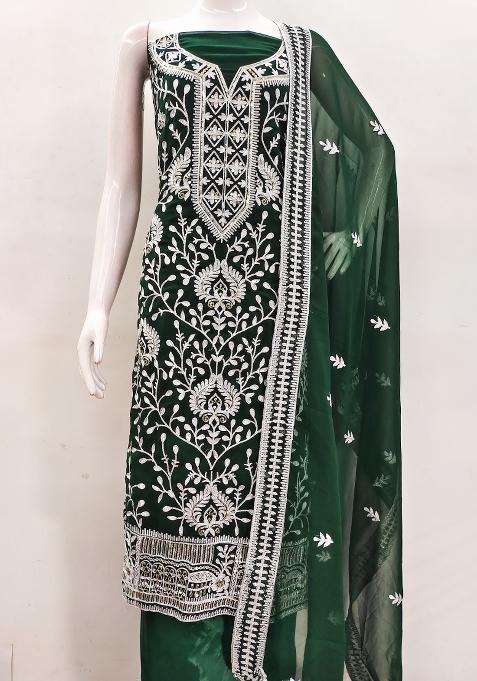 Green Embroidered Georgette Pakistani Suit Set