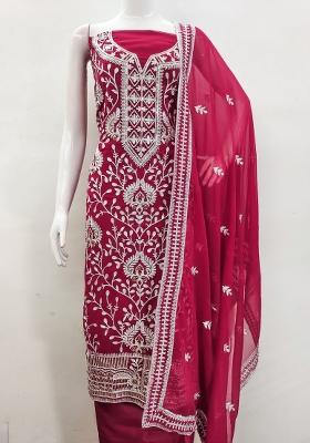 Magenta Embroidered Georgette Dress Material