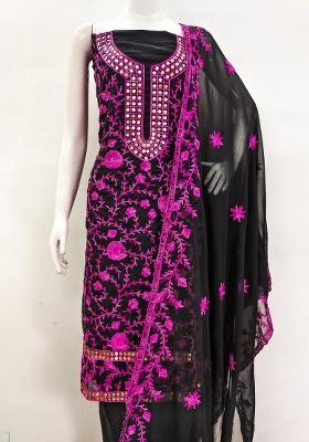 Magenta Embroidered Georgette Dress Material