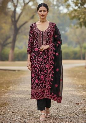 Pink Embroidered Georgette Dress Material