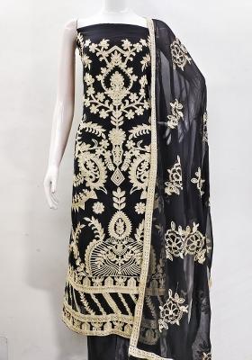 Black Embroidered Georgette Dress Material