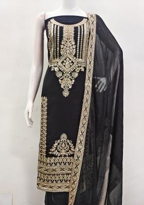 Black Embroidered Georgette Dress Material