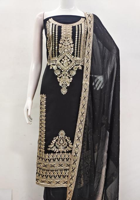 Black Embroidered Georgette Pakistani Suit Set