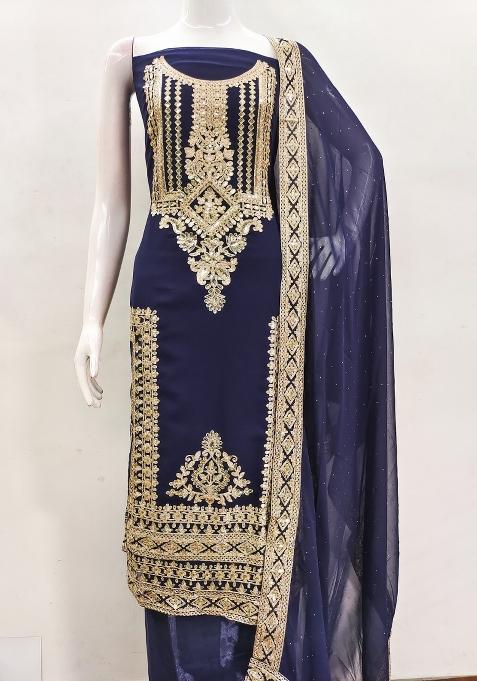 Blue Embroidered Georgette Pakistani Suit Set