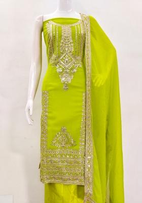 Light Green Embroidered Georgette Dress Material