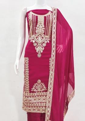 Pink Embroidered Georgette Dress Material