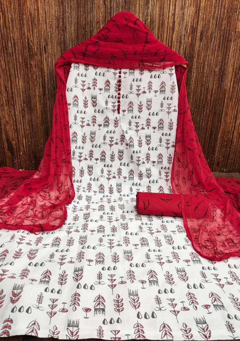 Cream Printed Blended Straight Kurta Set - Indya