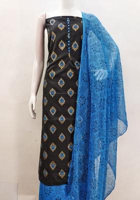 Black Embroidered Cotton Blend Dress Material