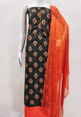 Black Embroidered Cotton Blend Dress Material