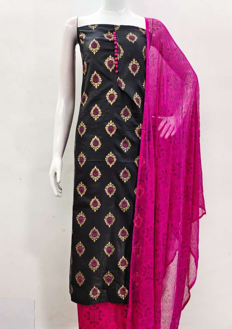 Black Embroidered Blended Straight Kurta Set - Indya