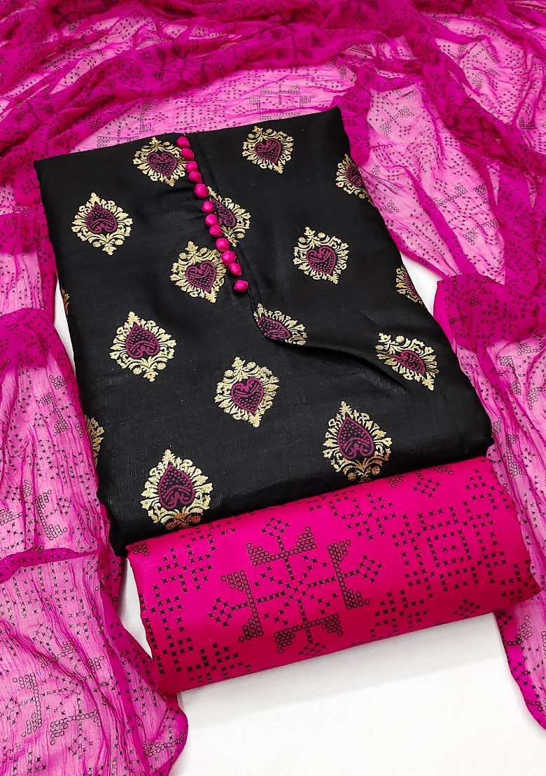 Black Embroidered Blended Straight Kurta Set - Indya
