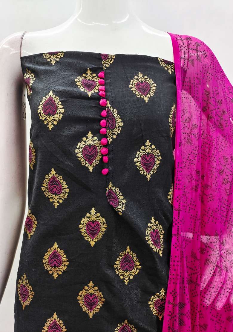 Black Embroidered Blended Straight Kurta Set - Indya
