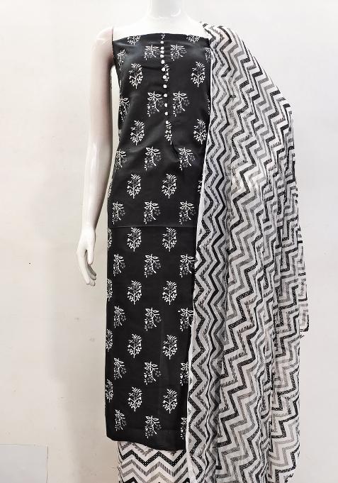 Black Printed Blended Straight Kurta Set