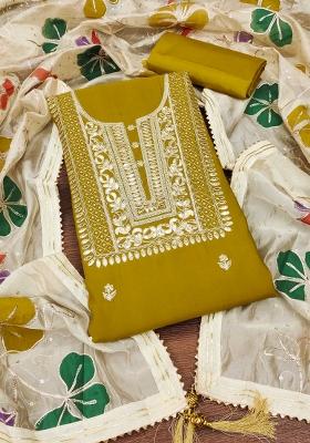 Lime Embroidered Silk Dress Material