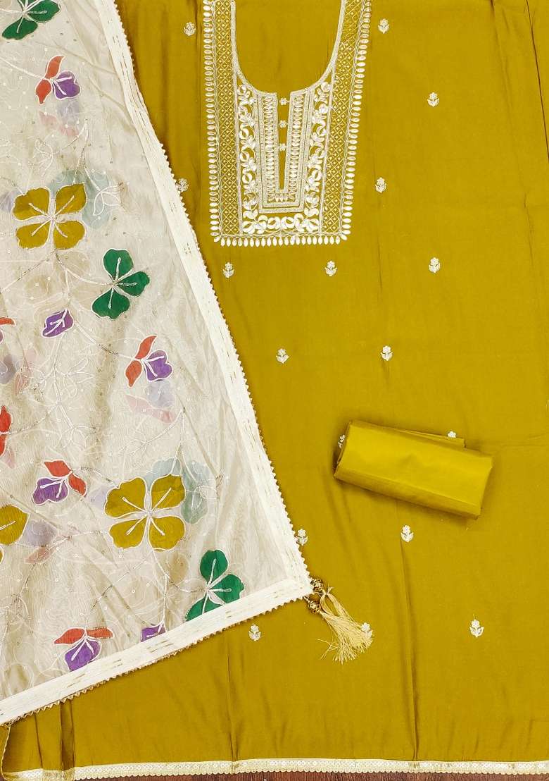 Lime Embroidered Silk Blend Straight Kurta Set - Indya