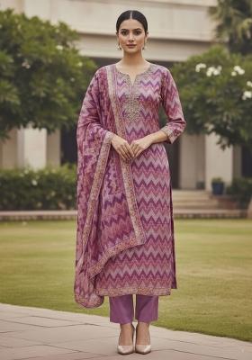 Multicolor Embroidered Oragnza Dress Material