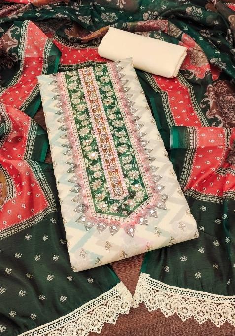 Multicolor Embroidered Oragnza Dress Material