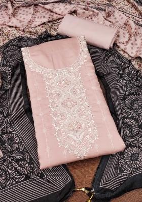 Peach Embroidered Silk Dress Material