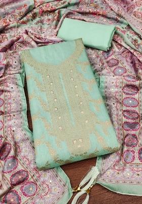 Sea Green Embroidered Jacquard Dress Material