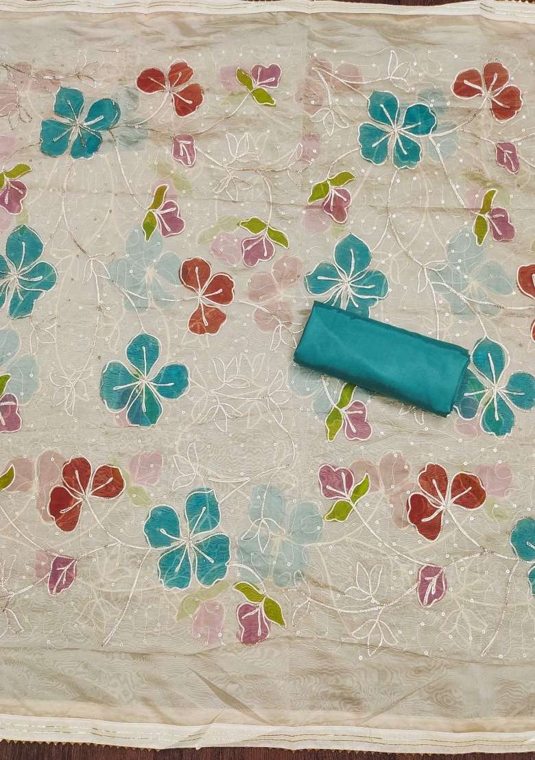 Teal Embroidered Silk Blend Straight Kurta Set - Indya