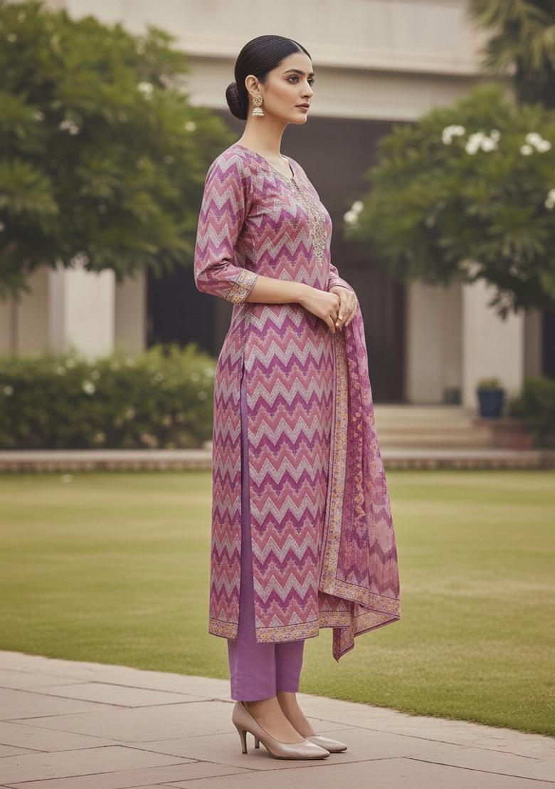 Multicolor Embroidered Oragnza Dress Material - Indya