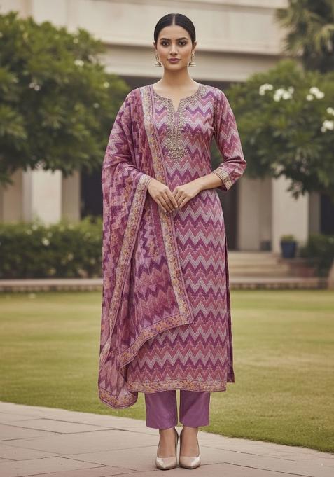 Multicolor Embroidered Oragnza Dress Material