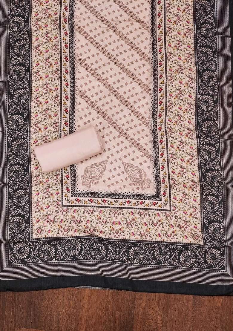 Peach Embroidered Silk Dress Material - Indya