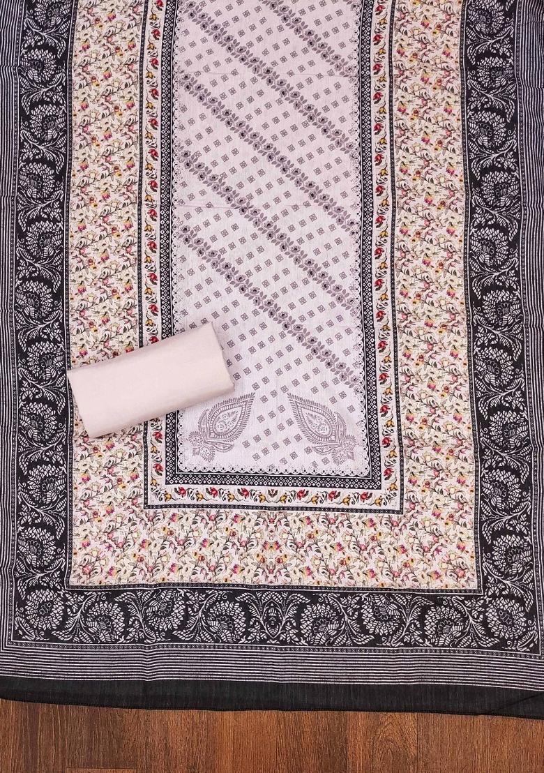 Lavender Embroidered Silk Dress Material - Indya