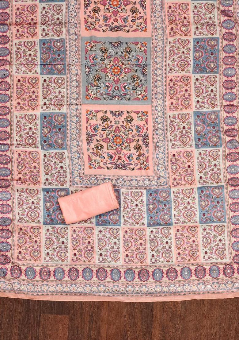 Peach Embroidered Jacquard Dress Material