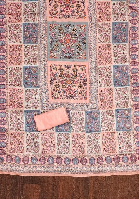 Peach Embroidered Jacquard Dress Material