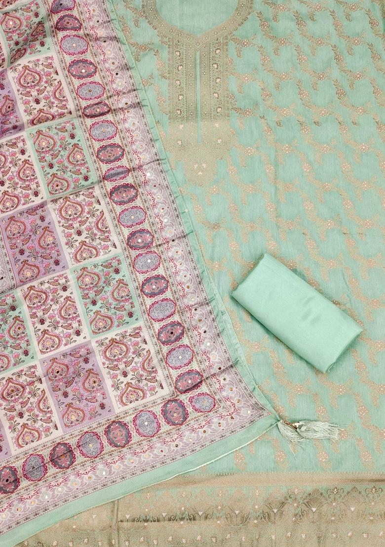 Sea Green Embroidered Jacquard Dress Material