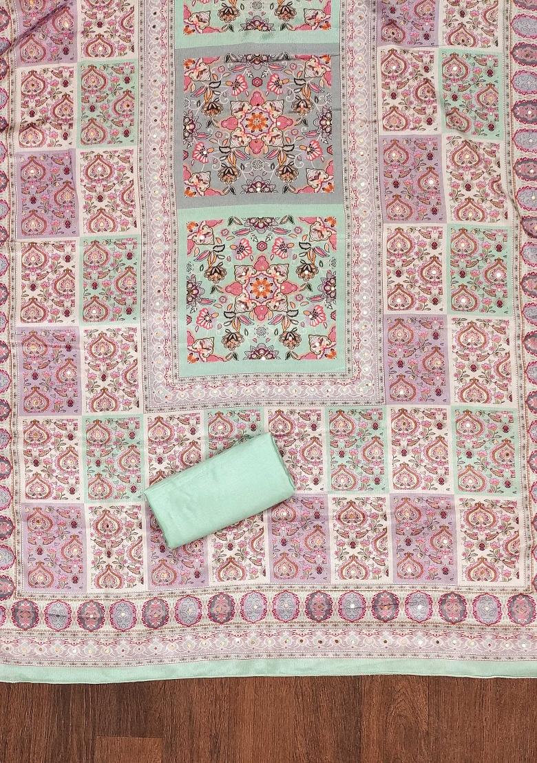 Sea Green Embroidered Jacquard Dress Material