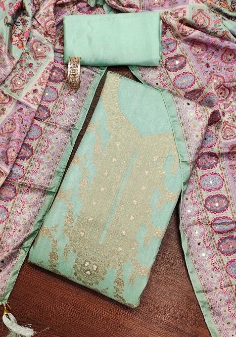 Sea Green Embroidered Jacquard Dress Material