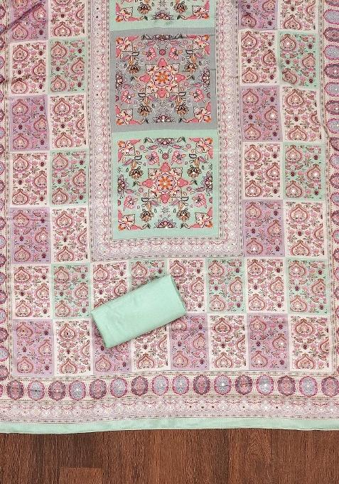 Sea Green Embroidered Jacquard Dress Material