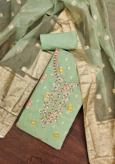 Green Embroidered Organza Straight Kurta Set