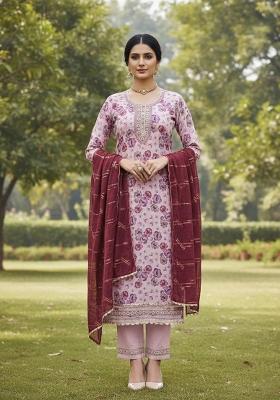 Baby Pink Embroidered Viscose Dress Material